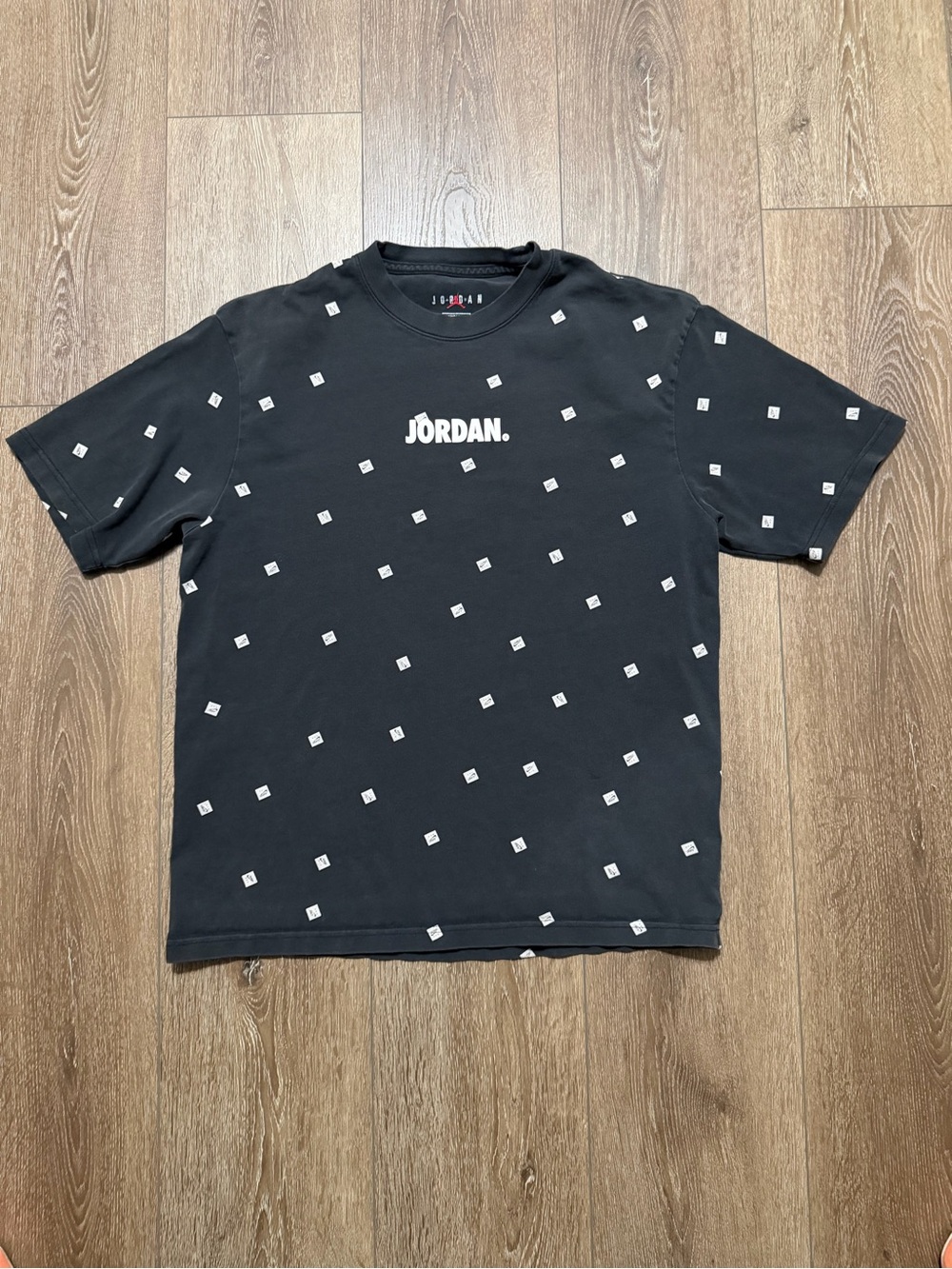Jordan Black Short-Sleeve Tee with White Micro Square Print